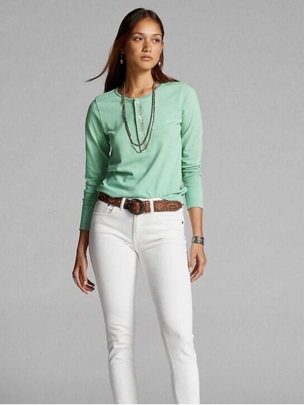 Ralph Lauren Double RL Mint Green Henley Top